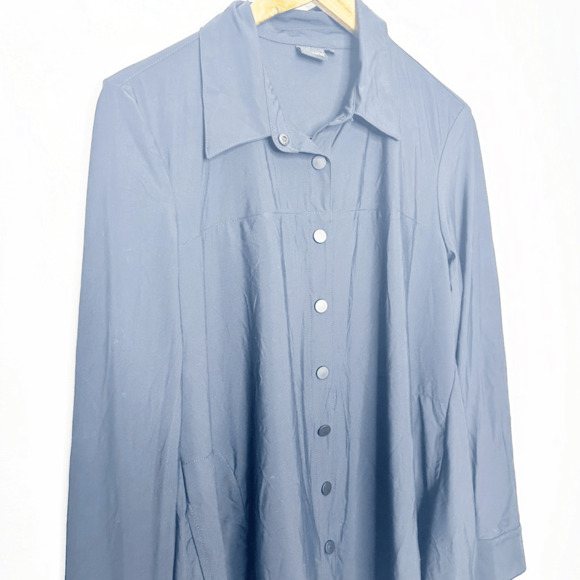 LISA BAYNE Collared Shirt Tail Hem Button Up Tunic Black Lagenlook Boxy womens S - Picture 3 of 7